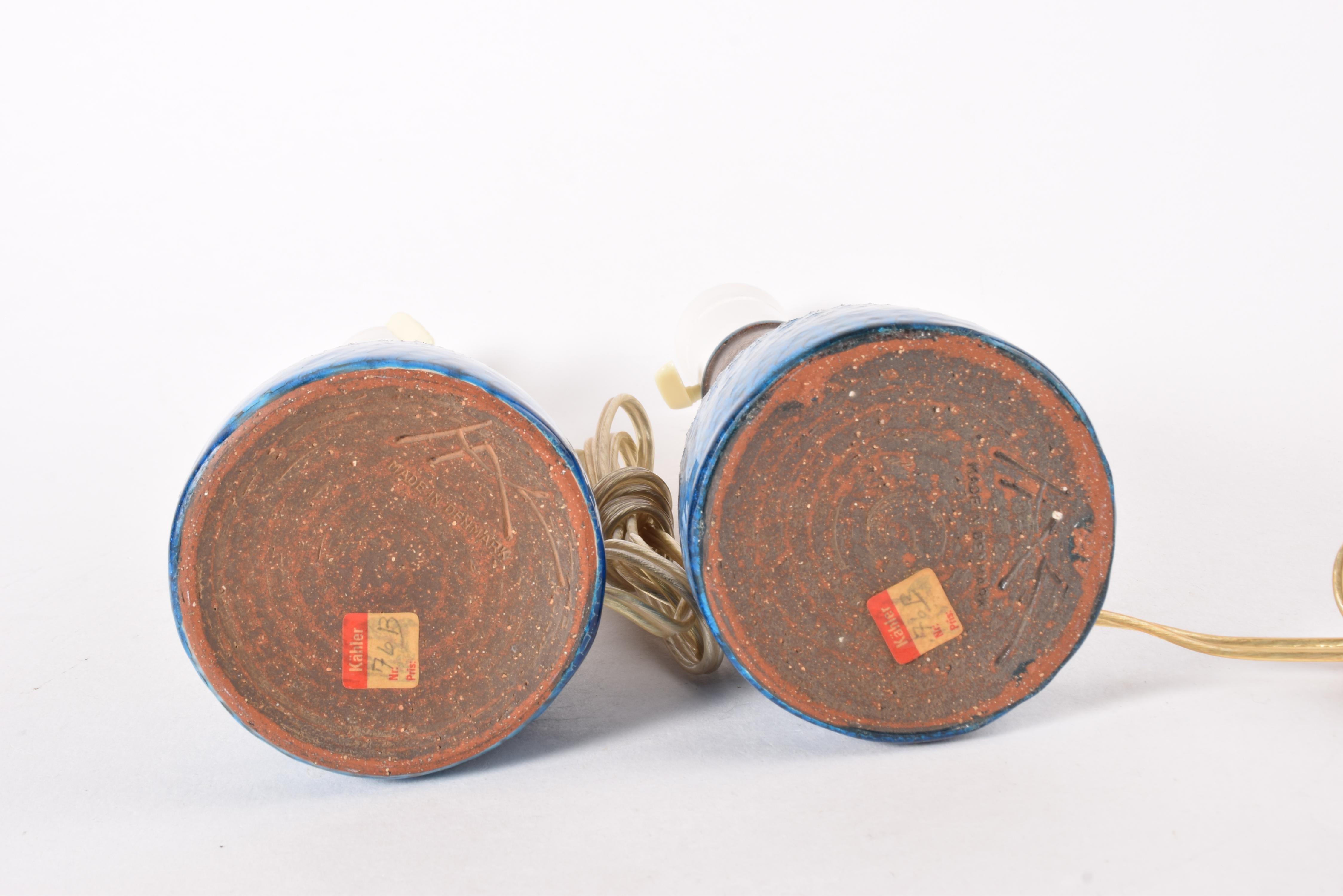 Milieu du XXe siècle Paire de lampes de table Kähler HAK danoises modernes Bleu turquoise et Brown années 1960 en vente
