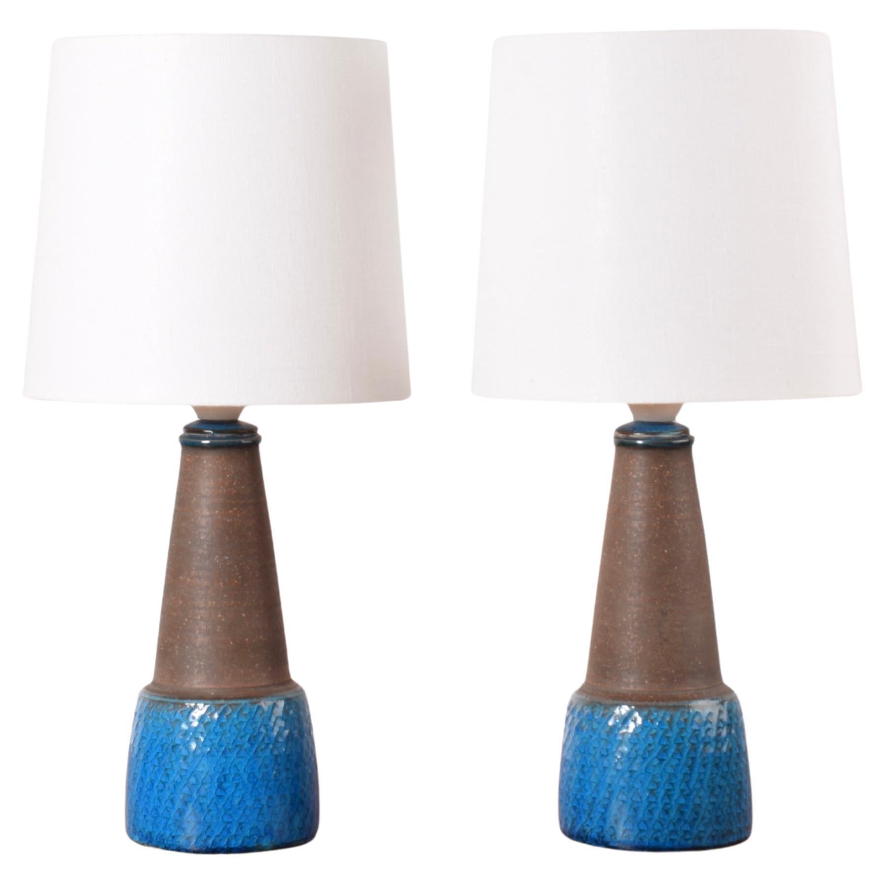Pair of Danish Modern Kähler HAK Table Lamps Turquoise Blue & Brown 1960s