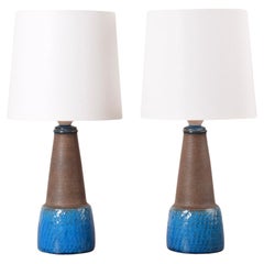 Pair of Danish Modern Kähler HAK Table Lamps Turquoise Blue & Brown 1960s