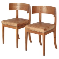 Pair of Danish Modern "Klismos" Chairs in Ashwood & Natural Leather, 1940s