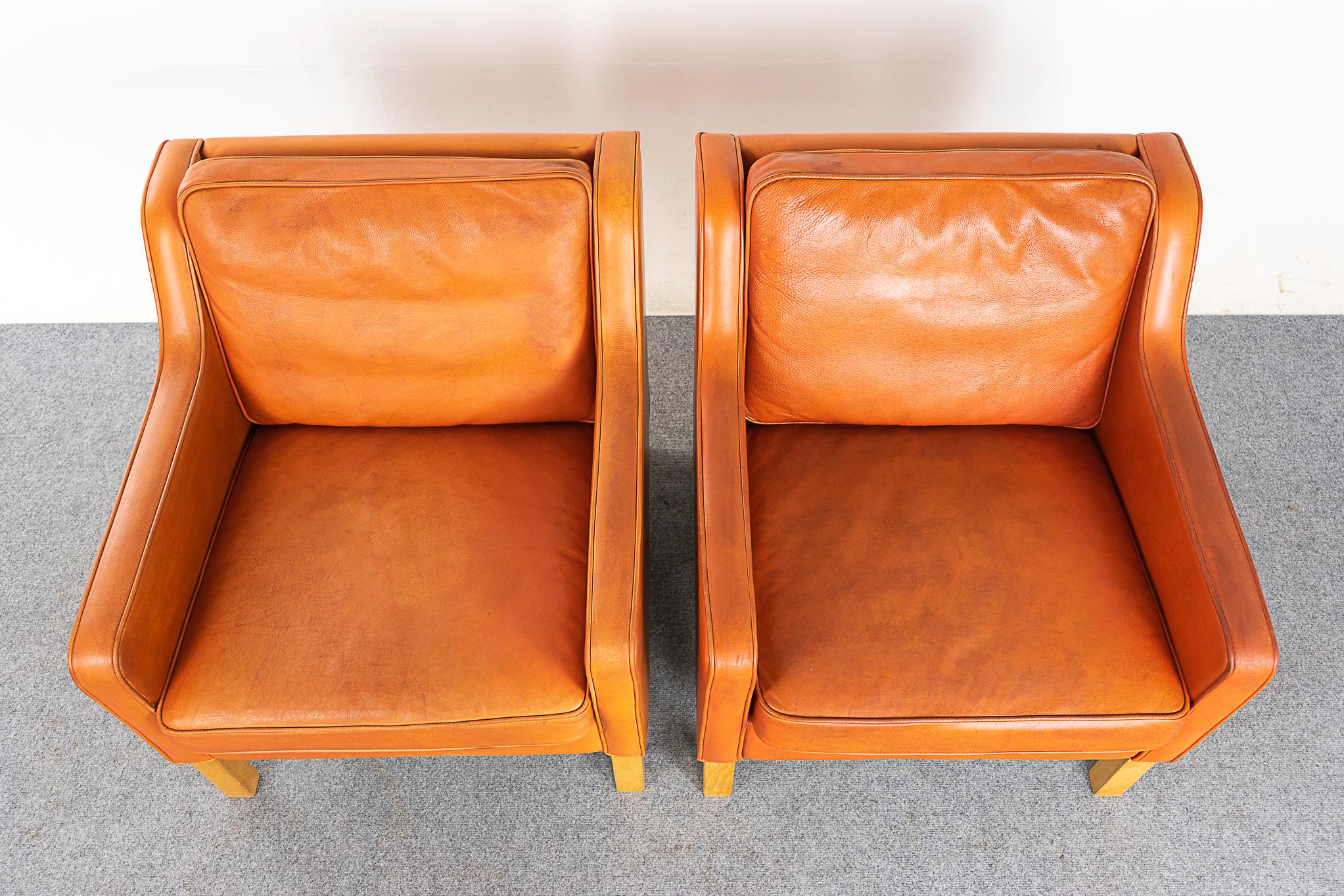 Scandinavian Modern Pair of Danish Modern Leather Lounge Chairs