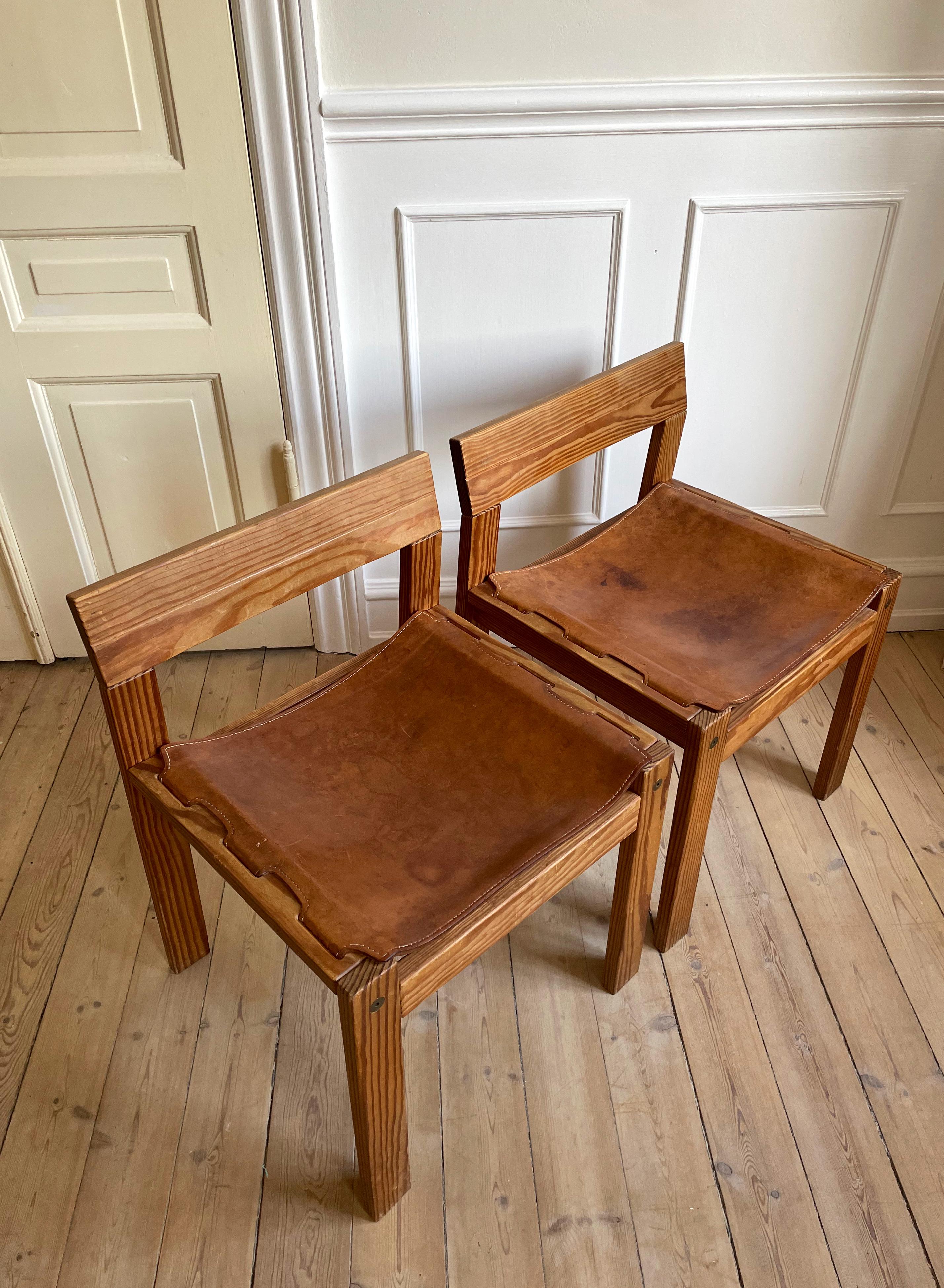 Mid-Century Modern Classic Handmade Danish 1960s Leather Seat Wooden Chairs