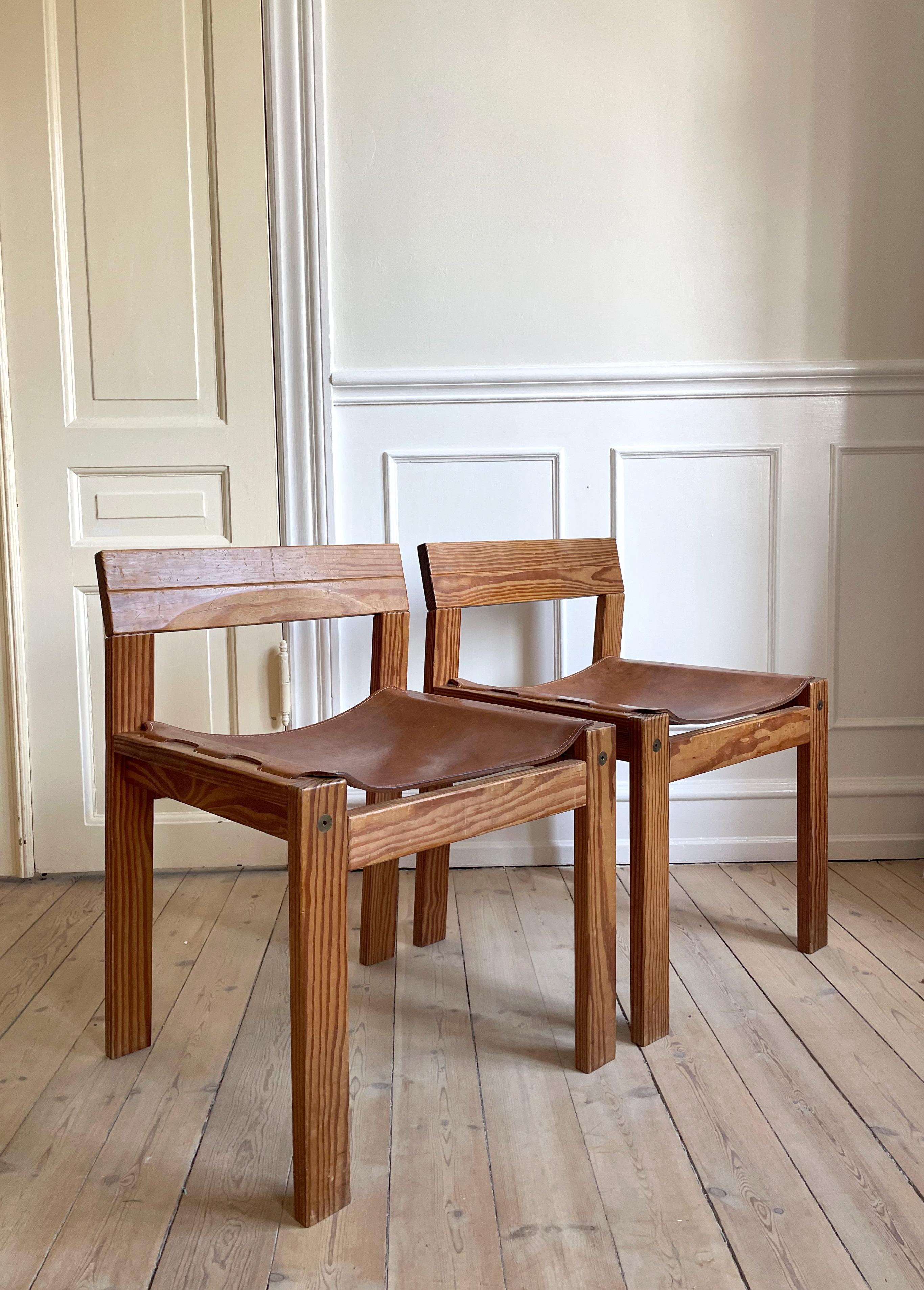 Hand-Crafted Classic Handmade Danish 1960s Leather Seat Wooden Chairs