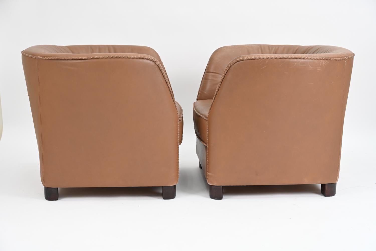 Pair of Danish Modern Leather Whipstitched Lounge Chairs by Berg Furniture 6