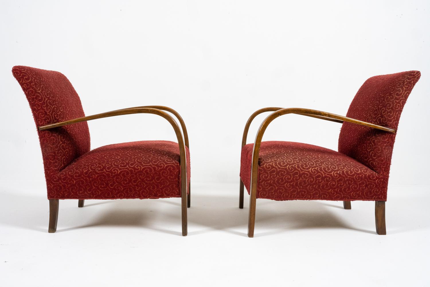 Moderne dänische Loungesessel von Fritz Hansen, ca. 1950er Jahre, Paar (Stoff) im Angebot