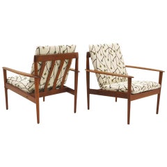 Pair of Danish Modern Lounge Chairs by Greta Jalk, Teak with New Cushions
