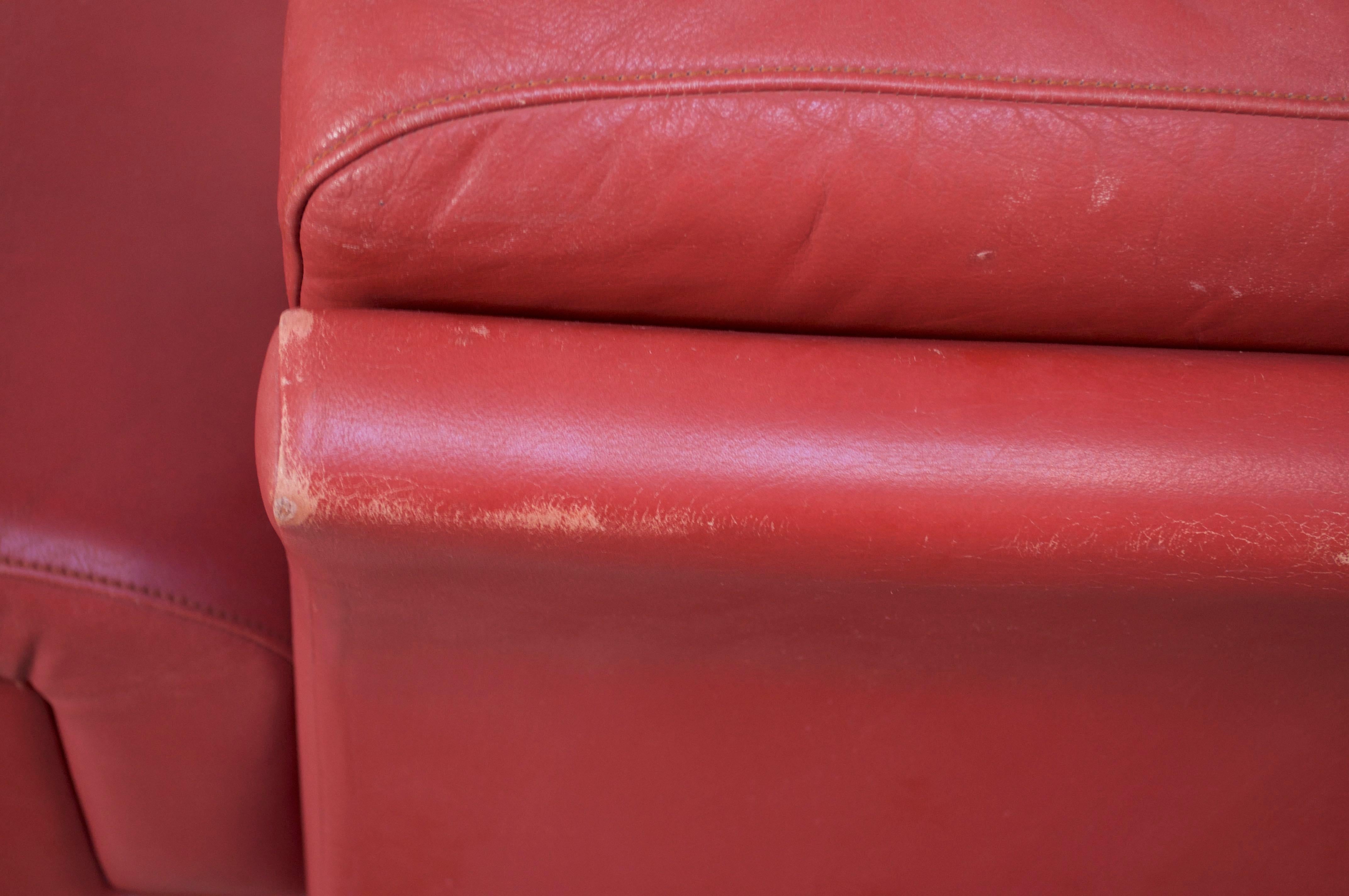 Metal Pair of Danish Modern Lounge Chairs in Cinnabar Leather