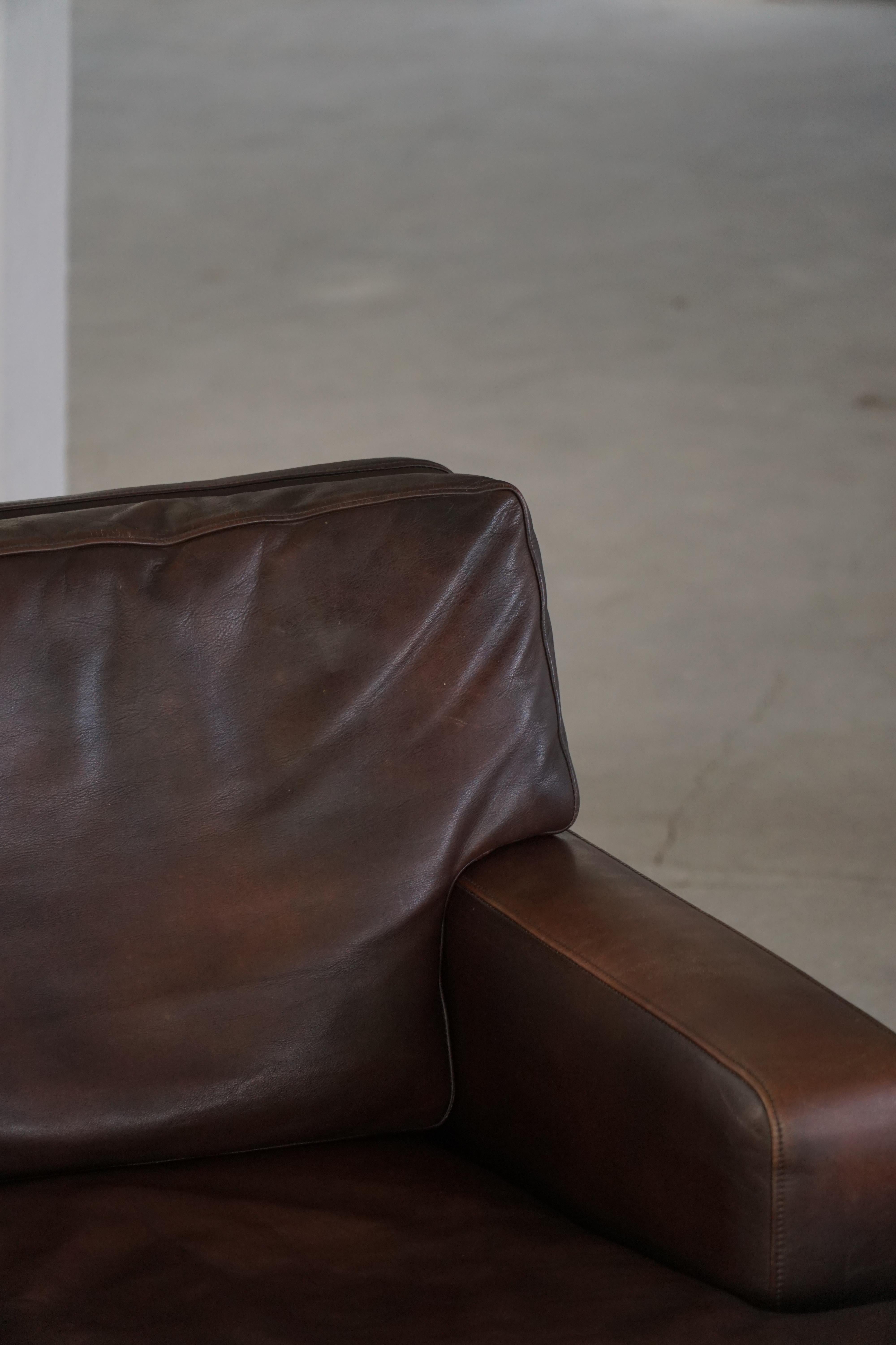 Pair of Danish Modern Lounge Chairs in Dark Brown Leather & Rosewood, 1960s For Sale 7
