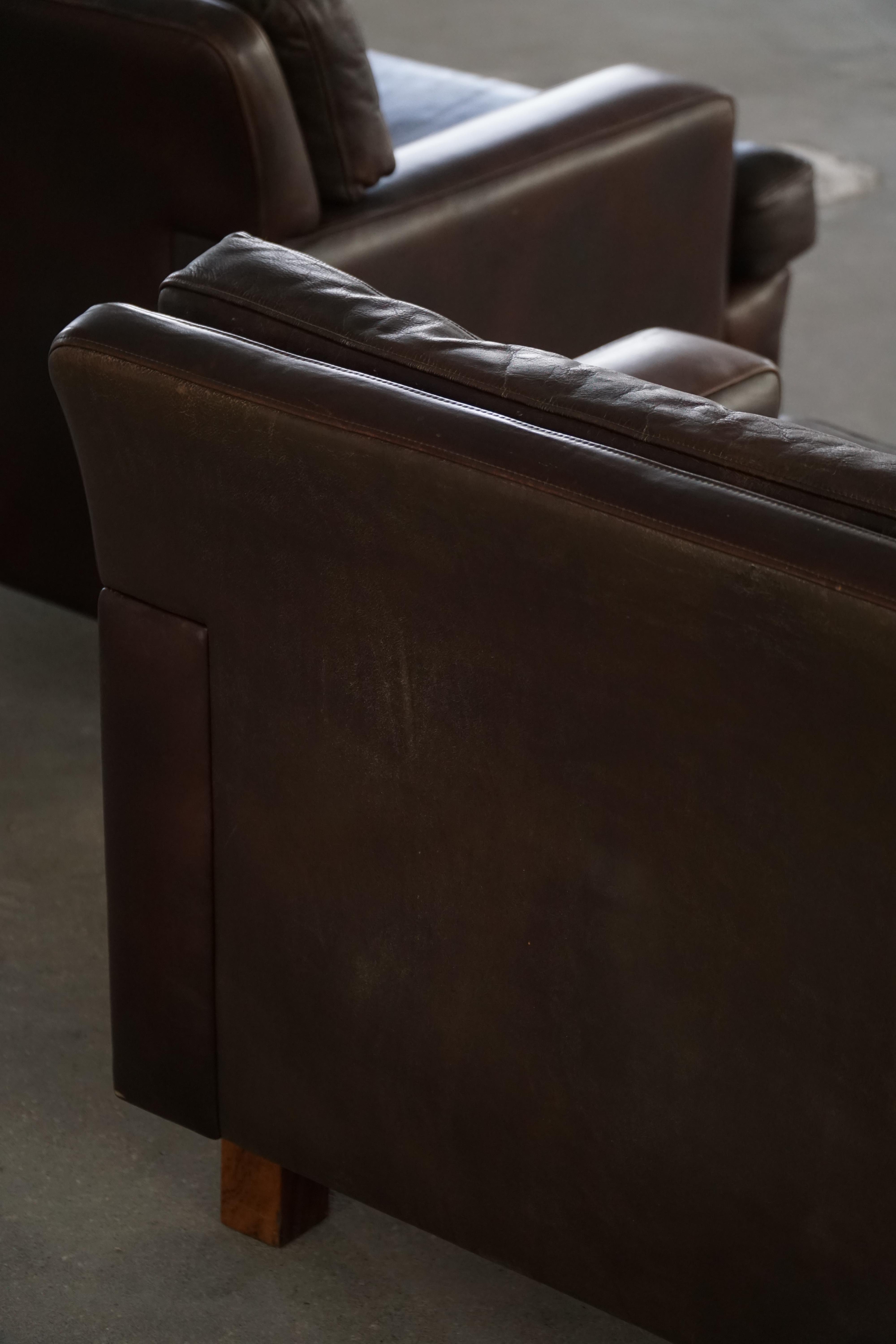 Pair of Danish Modern Lounge Chairs in Dark Brown Leather & Rosewood, 1960s For Sale 10