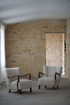 Pair of Danish Modern Lounge Chairs in Lambswool by Alfred Christensen, 1940s