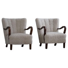 Pair of Danish Modern Lounge Chairs in Lambswool by Alfred Christensen, 1940s