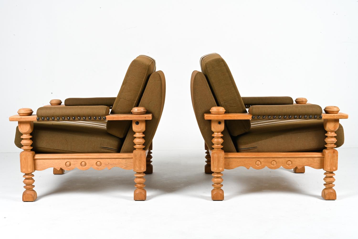 Pair of Danish Modern Lounge Chairs in Oak Henning Kjærnulf, 1960s 5
