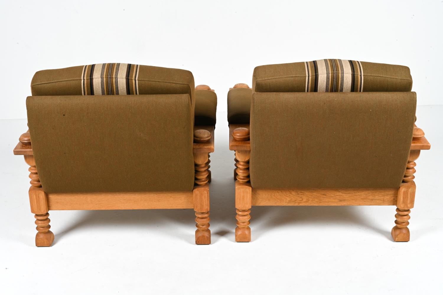 Pair of Danish Modern Lounge Chairs in Oak Henning Kjærnulf, 1960s 6