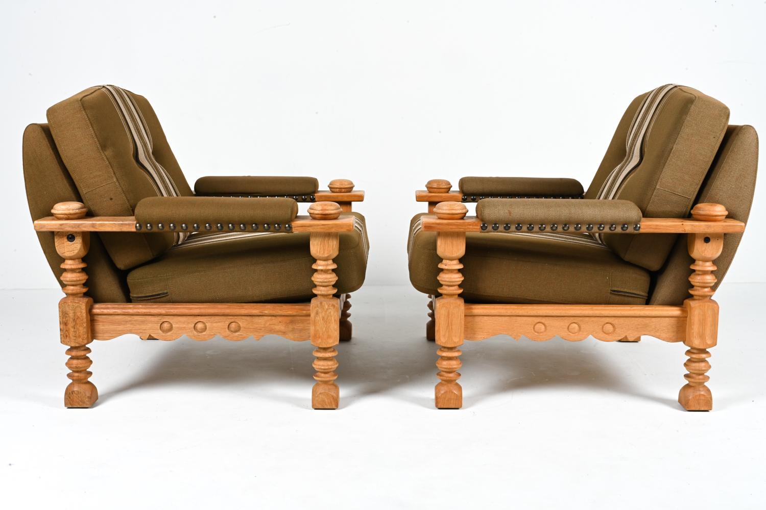 Pair of Danish Modern Lounge Chairs in Oak Henning Kjærnulf, 1960s 10