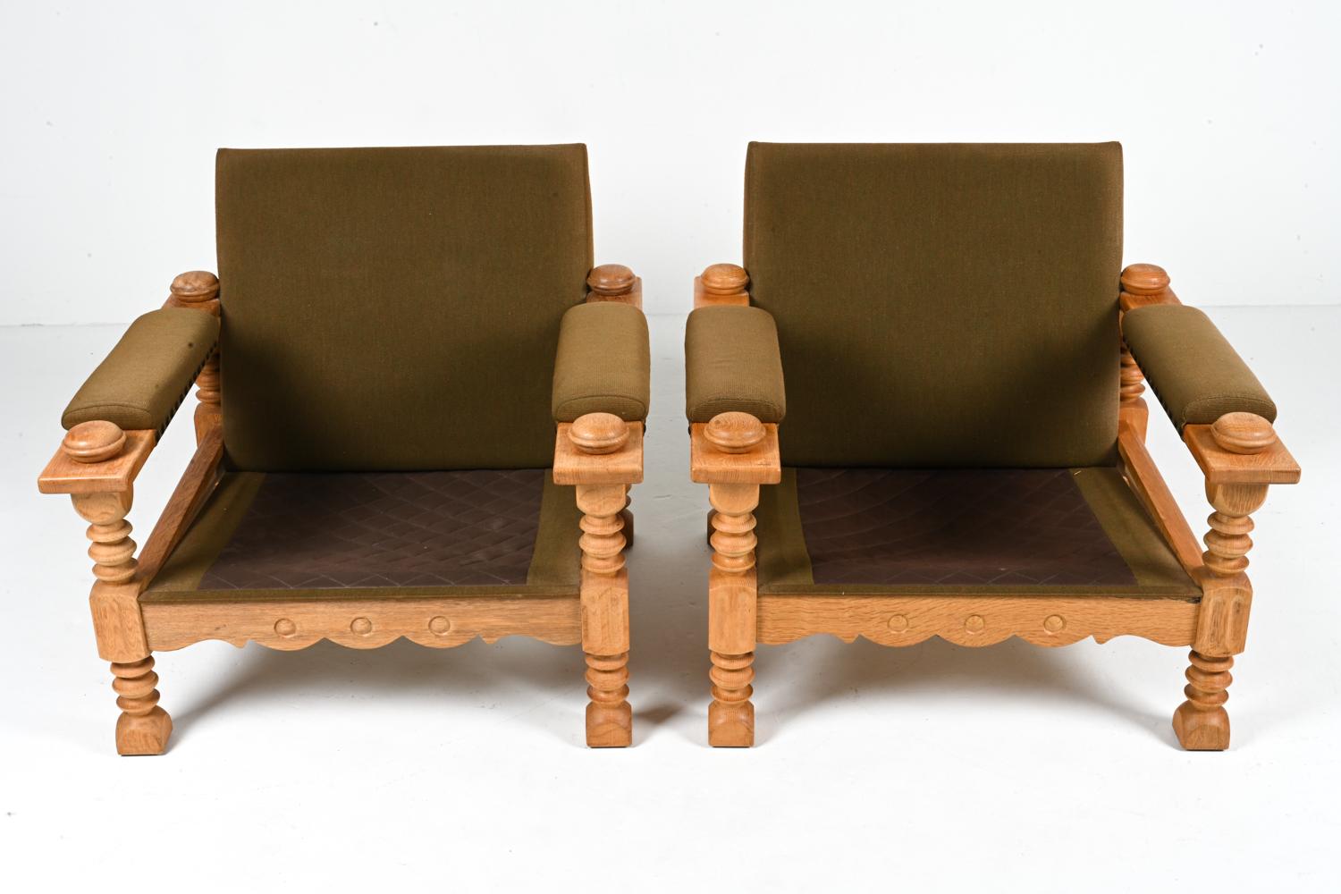 Pair of Danish Modern Lounge Chairs in Oak Henning Kjærnulf, 1960s 12