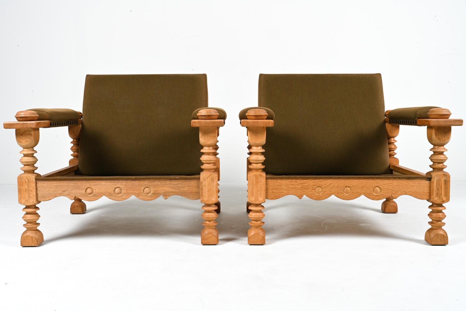 Pair of Danish Modern Lounge Chairs in Oak Henning Kjærnulf, 1960s 13