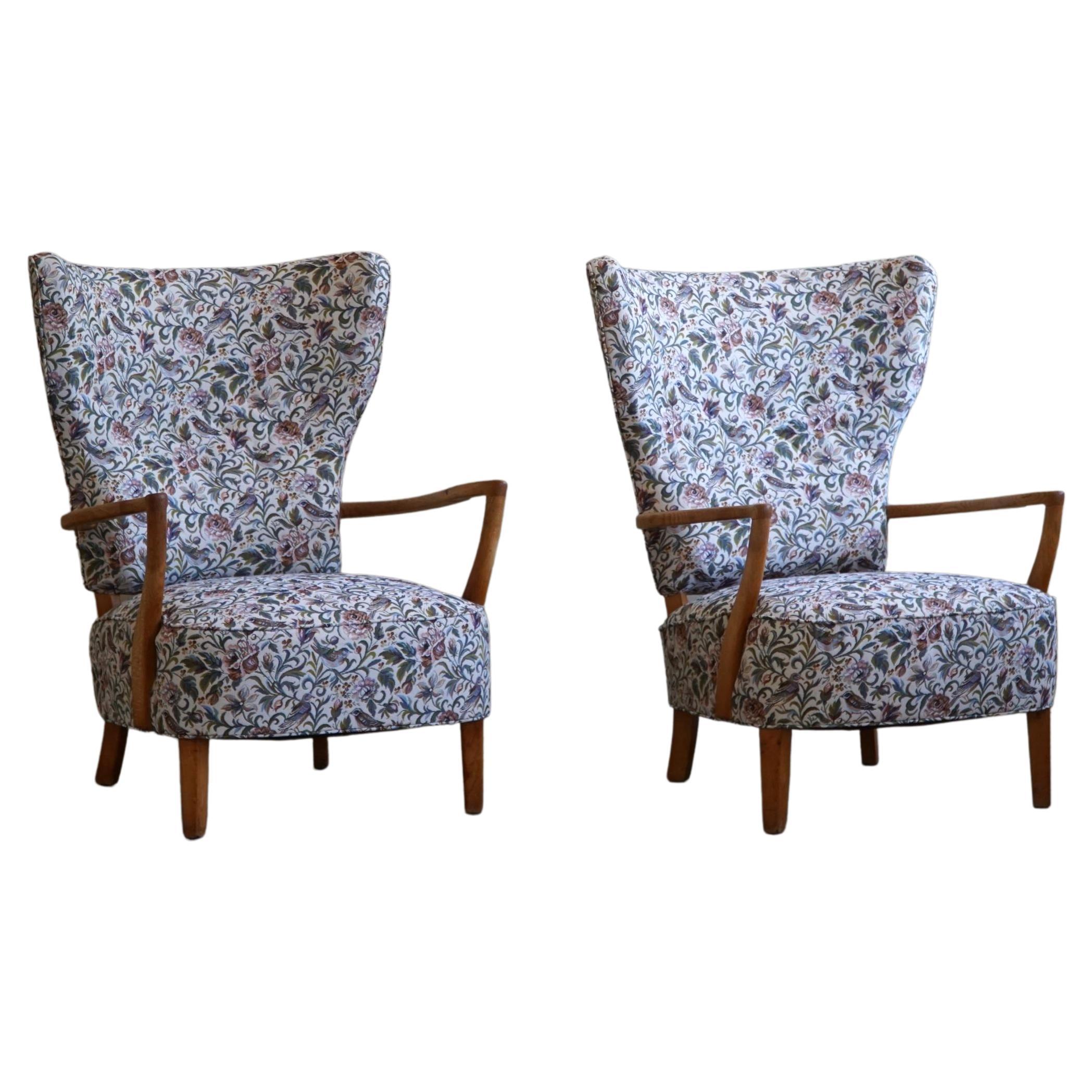 Pair of Danish Modern Lounge Chairs in Oak, Reupholstered, Viggo Boesen, 1950s