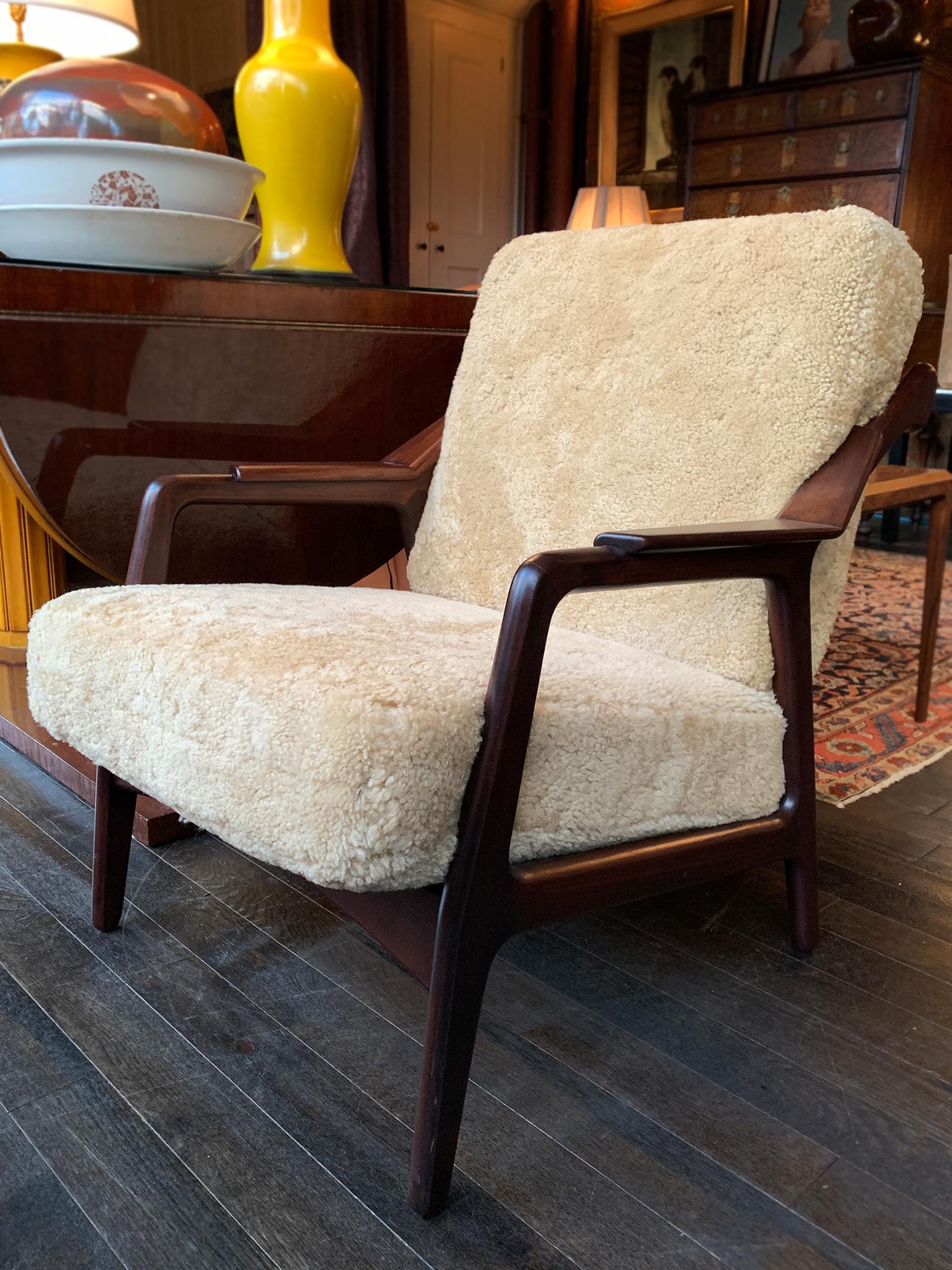 Pair of Danish Modern Lounge Chairs in Shearling by H. Brockmann-Petersen 1