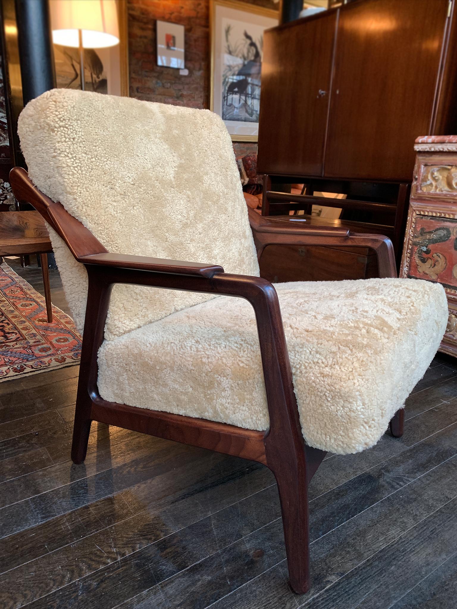 Pair of Danish Modern Lounge Chairs in Shearling by H. Brockmann-Petersen 2