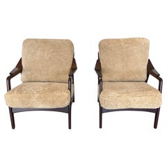 Vintage Pair of Danish Modern Lounge Chairs in Shearling by H. Brockmann-Petersen