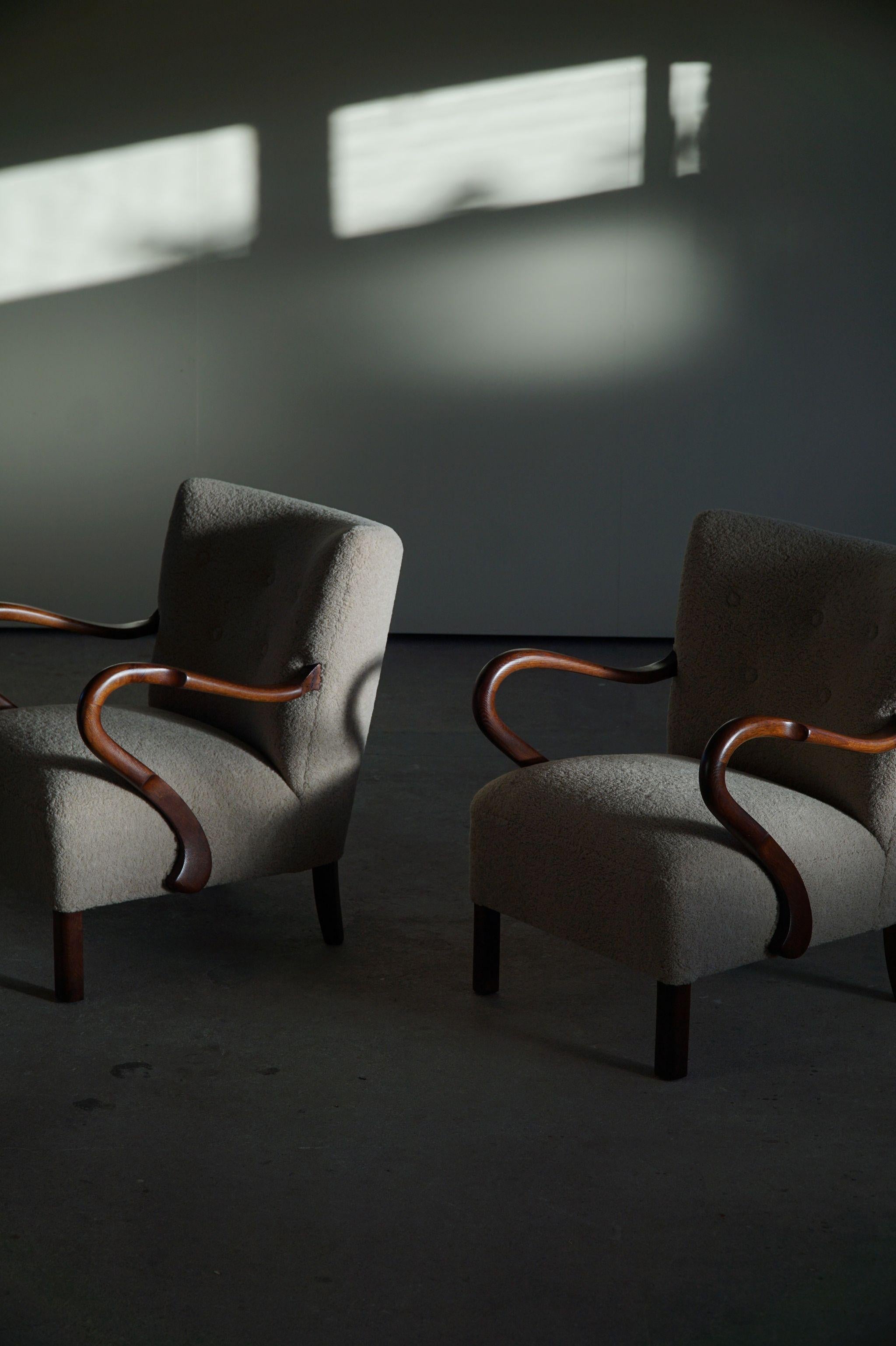 Pair of Danish Modern Lounge Chairs with New Fabric by Alfred Christensen, 1940s 5