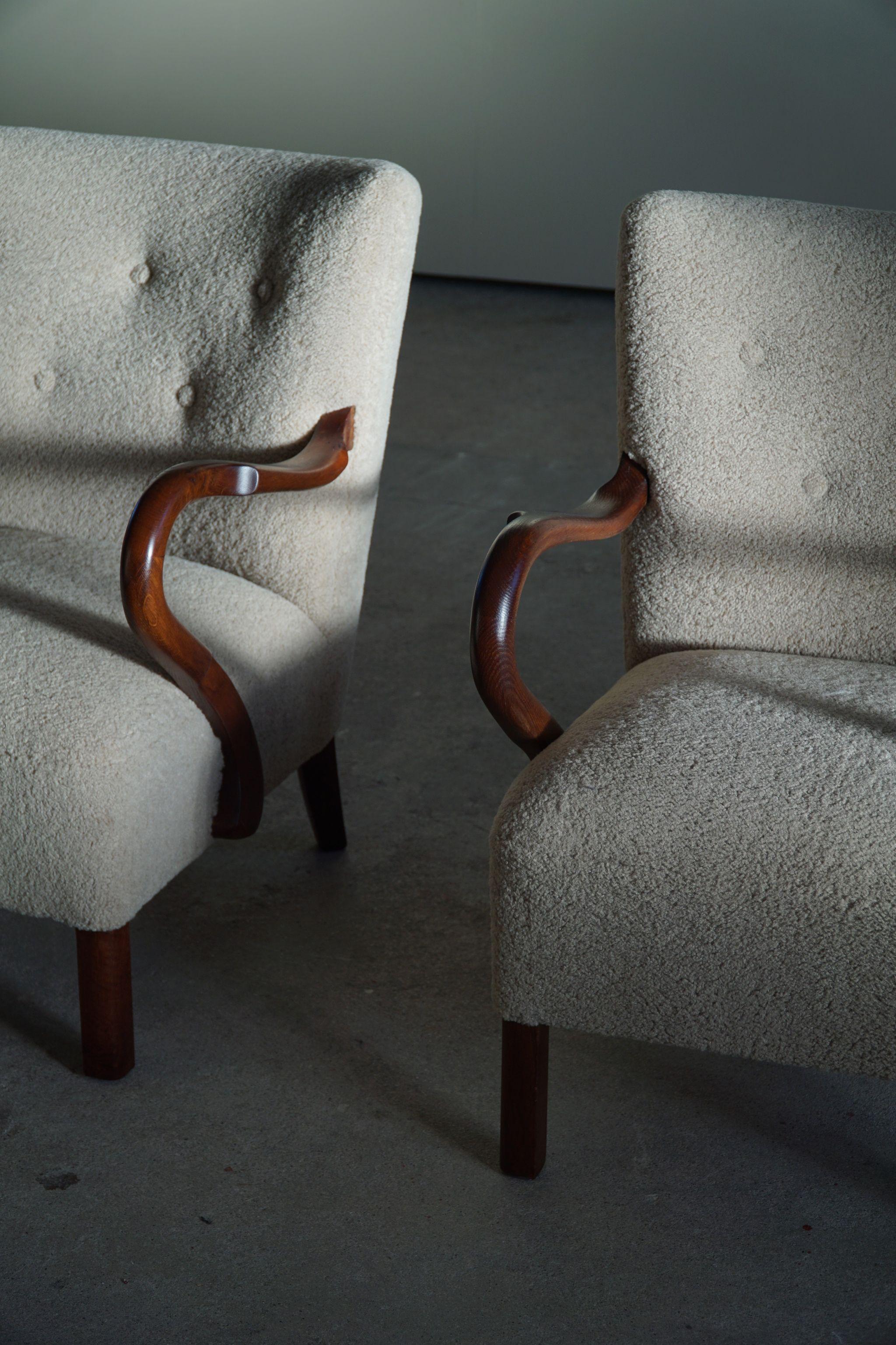 Pair of Danish Modern Lounge Chairs with New Fabric by Alfred Christensen, 1940s 6