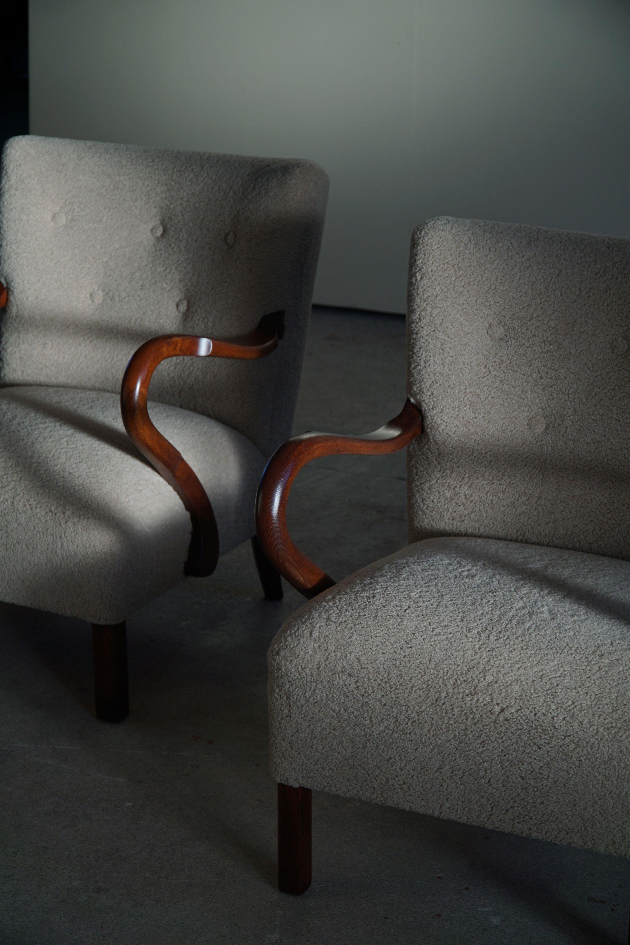 Scandinavian Modern Pair of Danish Modern Lounge Chairs with New Fabric by Alfred Christensen, 1940s