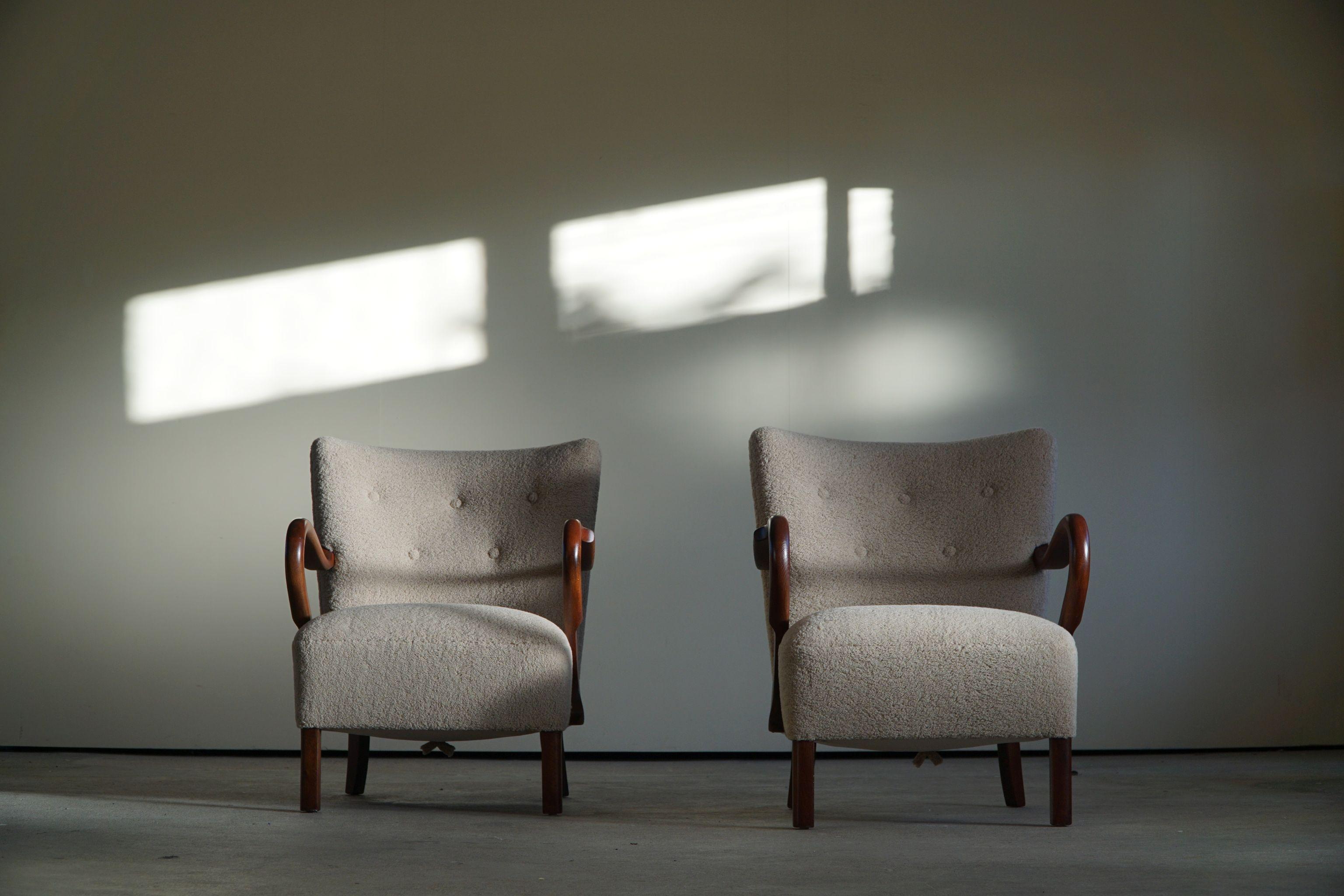 Mid-20th Century Pair of Danish Modern Lounge Chairs with New Fabric by Alfred Christensen, 1940s