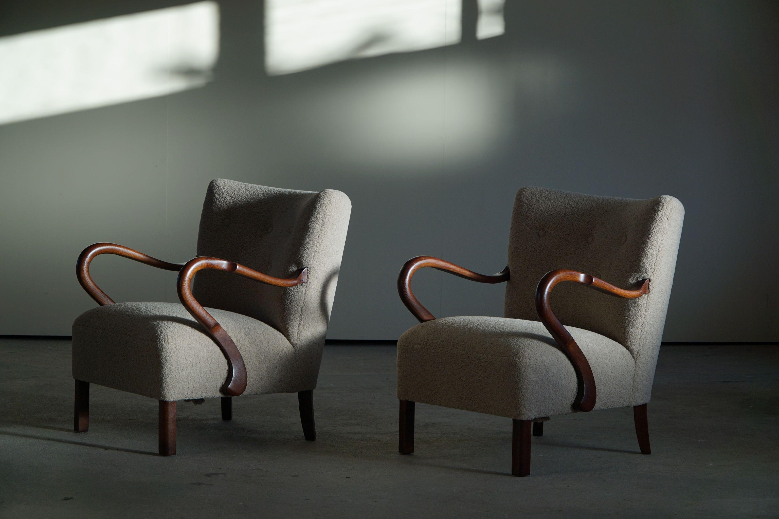 Pair of Danish Modern Lounge Chairs with New Fabric by Alfred Christensen, 1940s 1