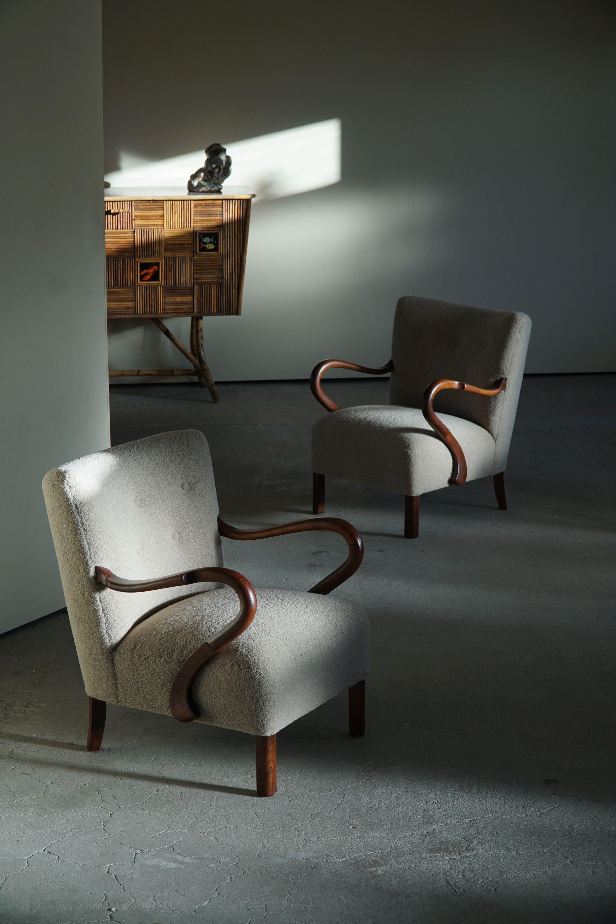 Pair of Danish Modern Lounge Chairs with New Fabric by Alfred Christensen, 1940s 2