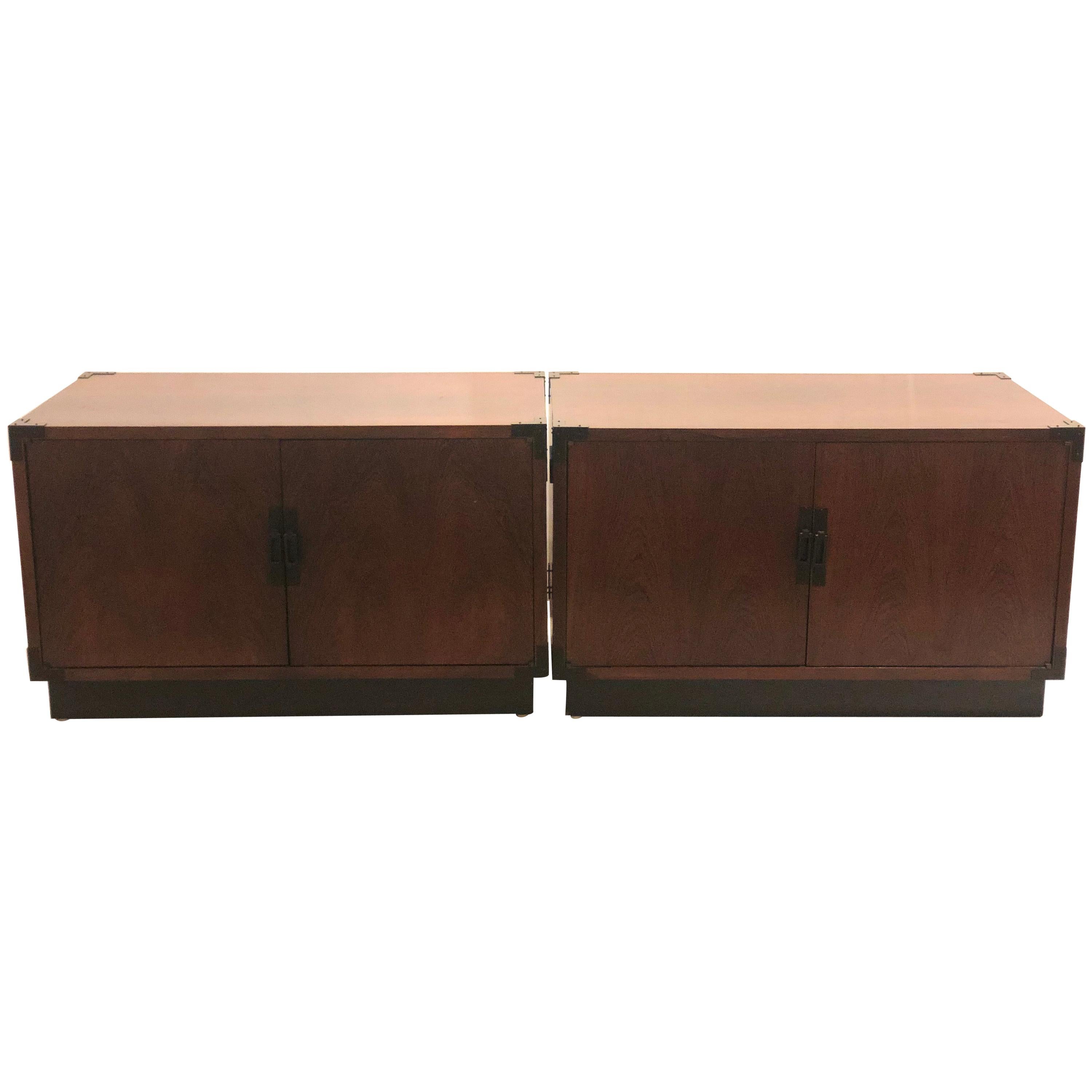 Pair of Danish Modern Low Rosewood Cabinets with Side Handles