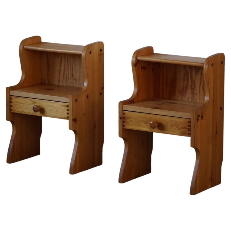 Pair of Danish Modern Mid Century Night Stands in Solid Pine, 1970s at