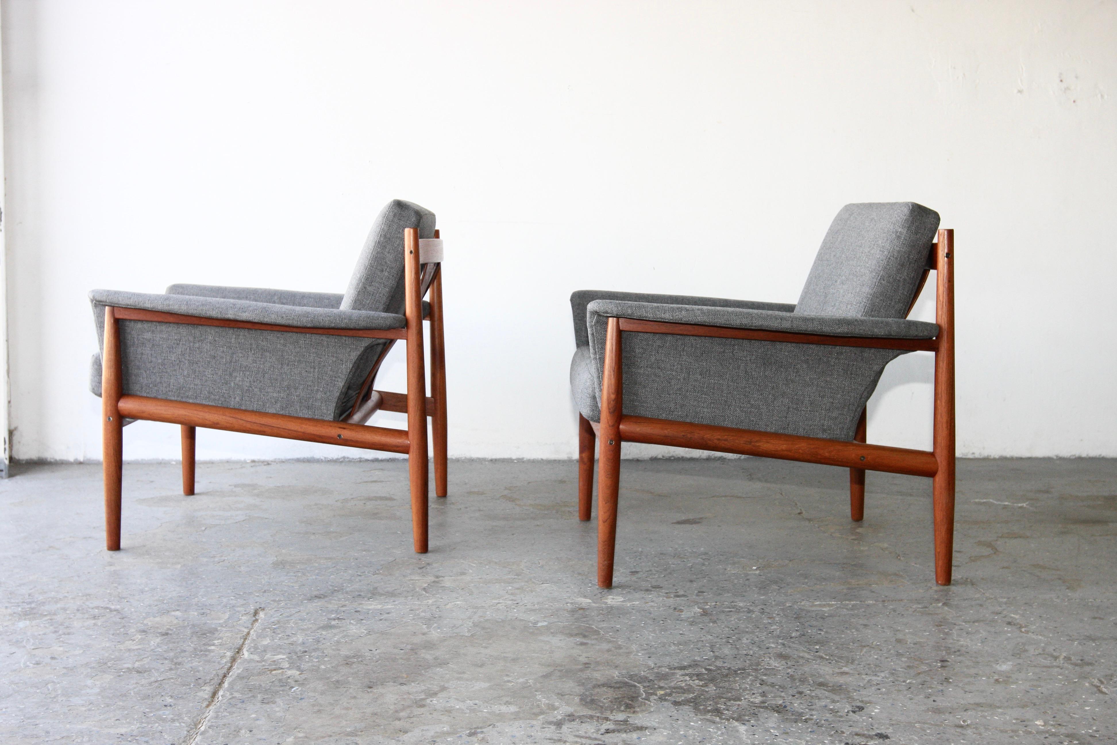 Mid-Century Modern Pair of  Danish Modern model 168 Grete Jalk teak lounge chairs 