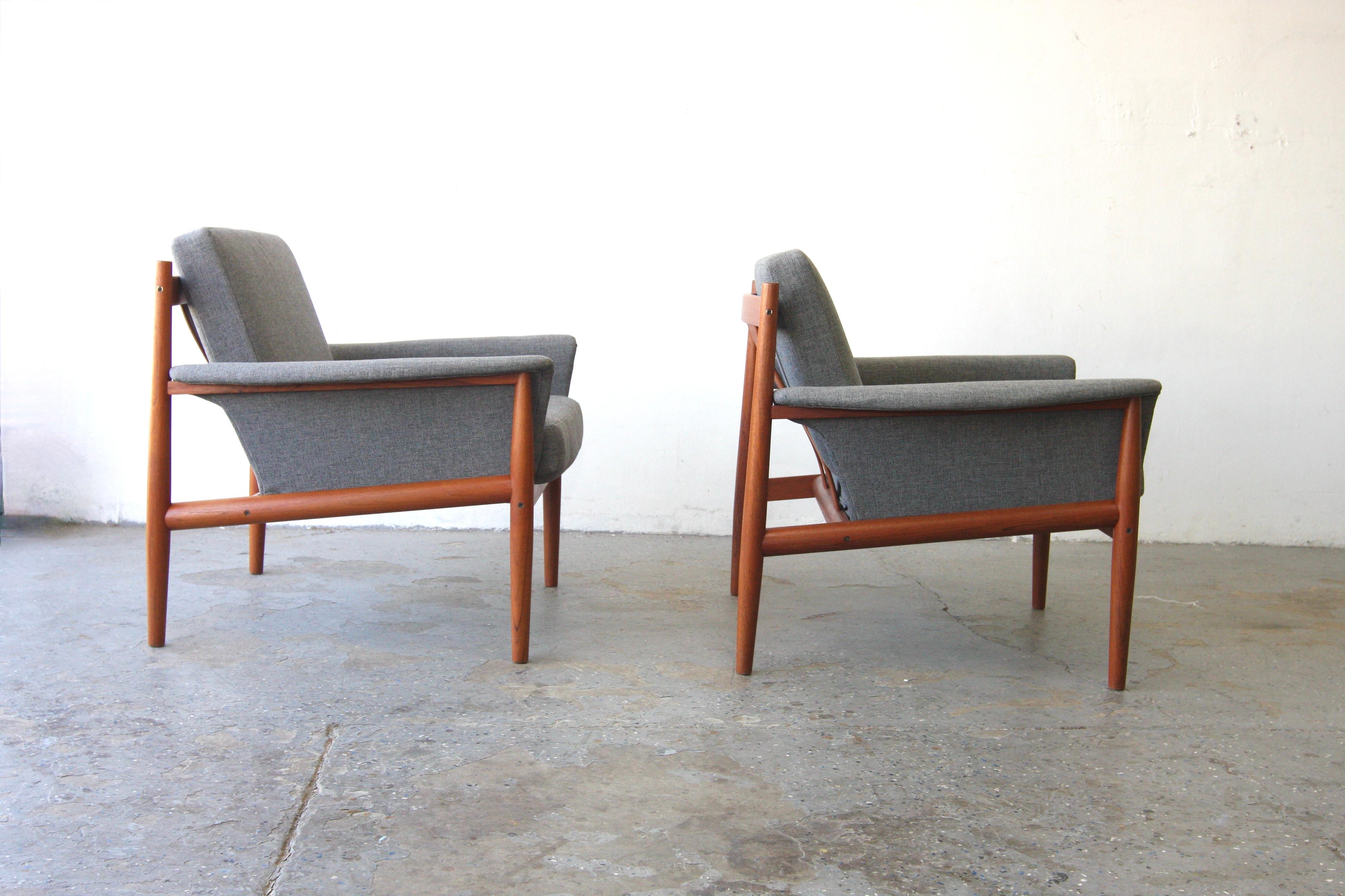 Pair of  Danish Modern model 168 Grete Jalk teak lounge chairs  2