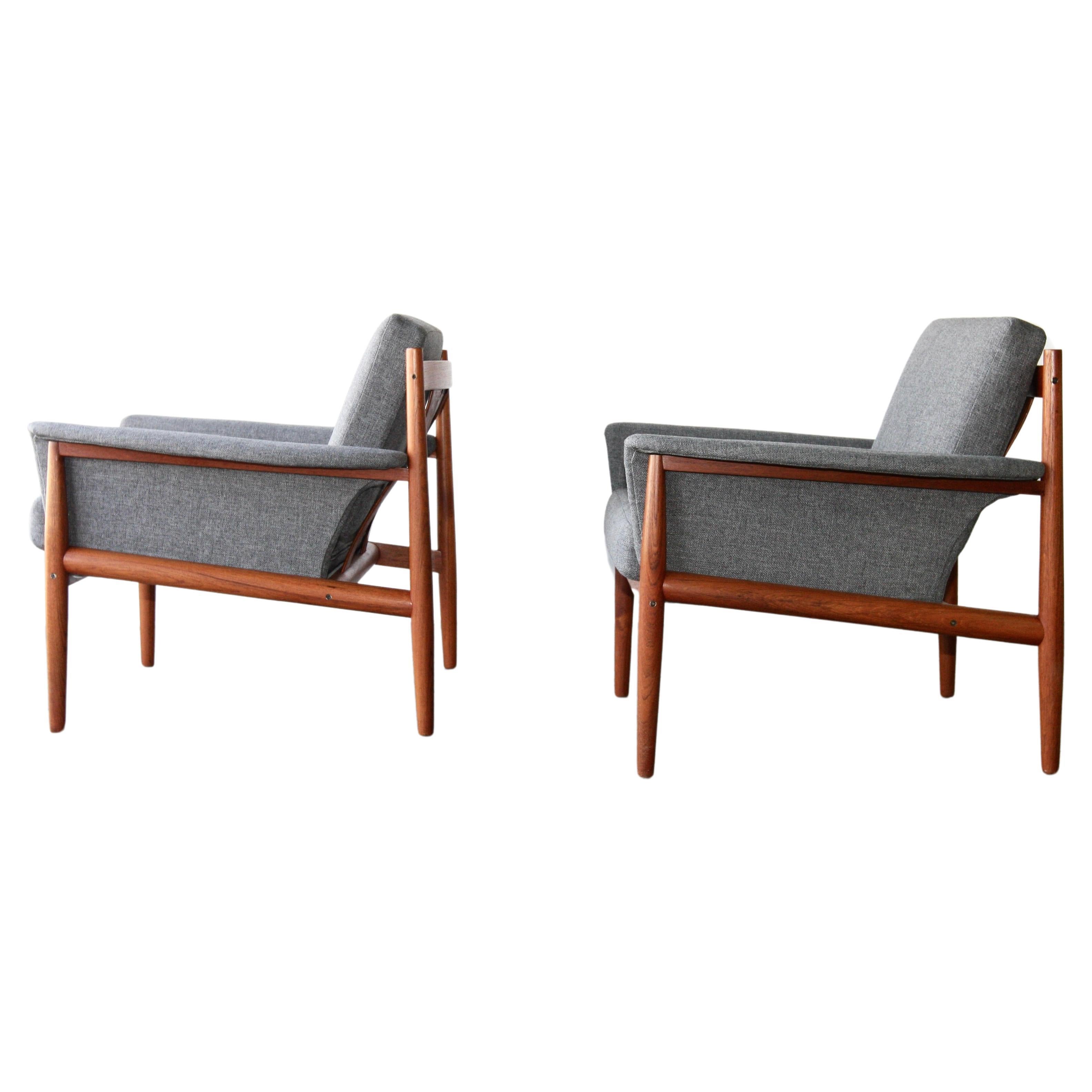 Pair of  Danish Modern model 168 Grete Jalk teak lounge chairs  For Sale