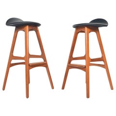 Pair of Danish Modern Model 61 Erik Buch Barstools in Teak