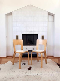 Pair of Danish Modern Model 66 Chairs Birch + White Seats, Alvar Aalto for Artek