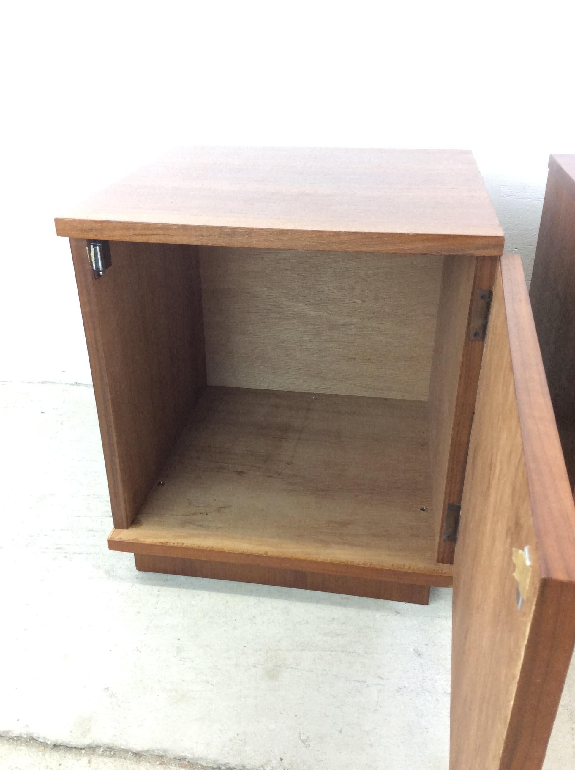 Pair of Danish Modern Nightstands with Storage Cabinet For Sale 8