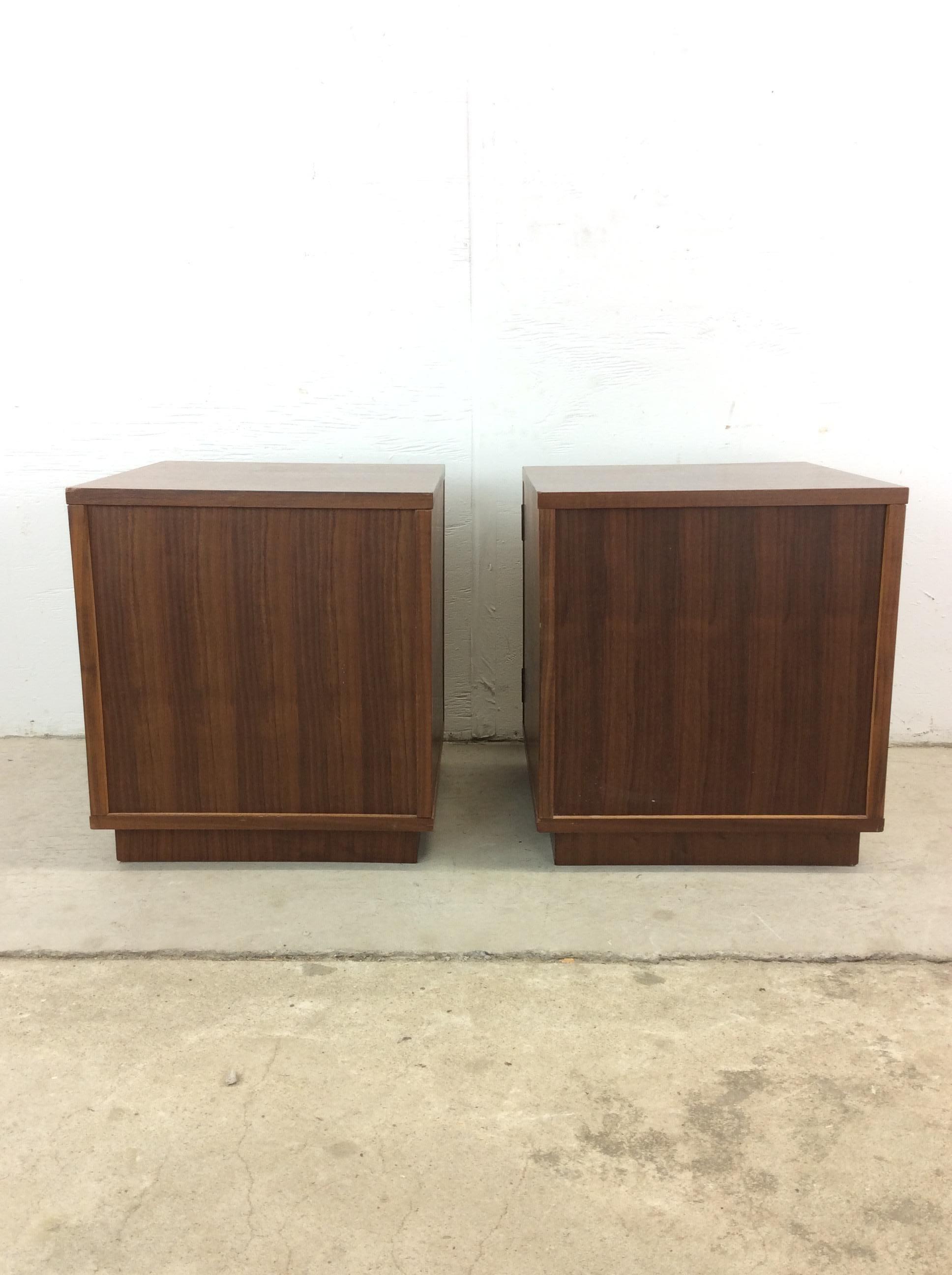 Veneer Pair of Danish Modern Nightstands with Storage Cabinet For Sale
