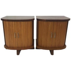 Pair of Danish Modern Nightstands with Tambour Doors