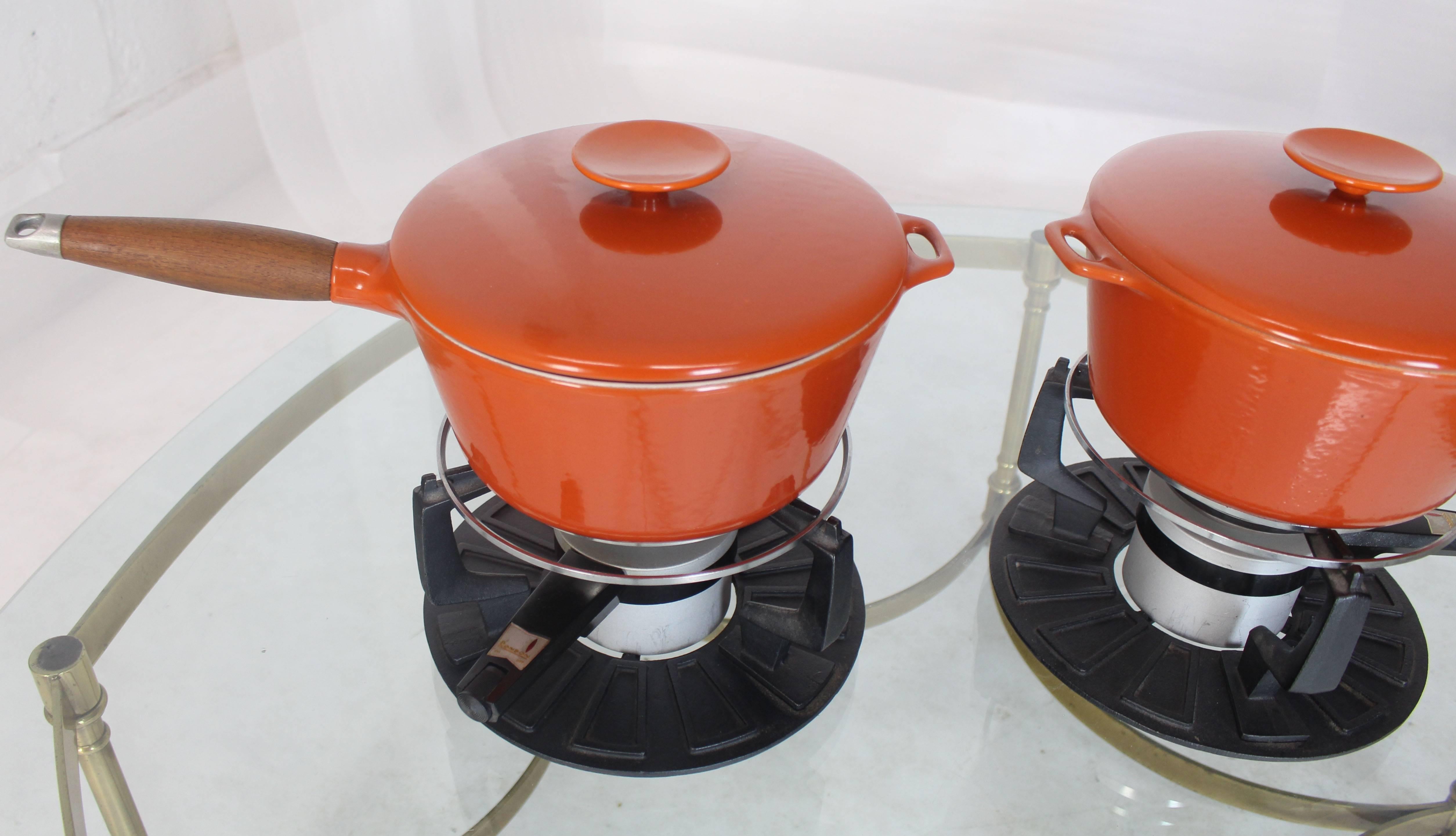 orange pots and pans