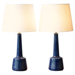 Pair of Danish Modern Palshus Le Klint Blue Table Lamps with Lampshades, 1960s