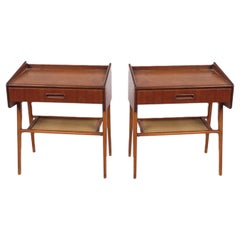 Pair of Danish Modern Petite teak nightstands with single drawer