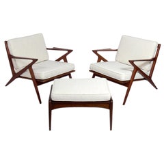 Pair of Danish Modern Poul Jensen Z Lounge Chairs and Ottoman