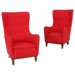 Pair of Danish Modern Red Lounge Chairs