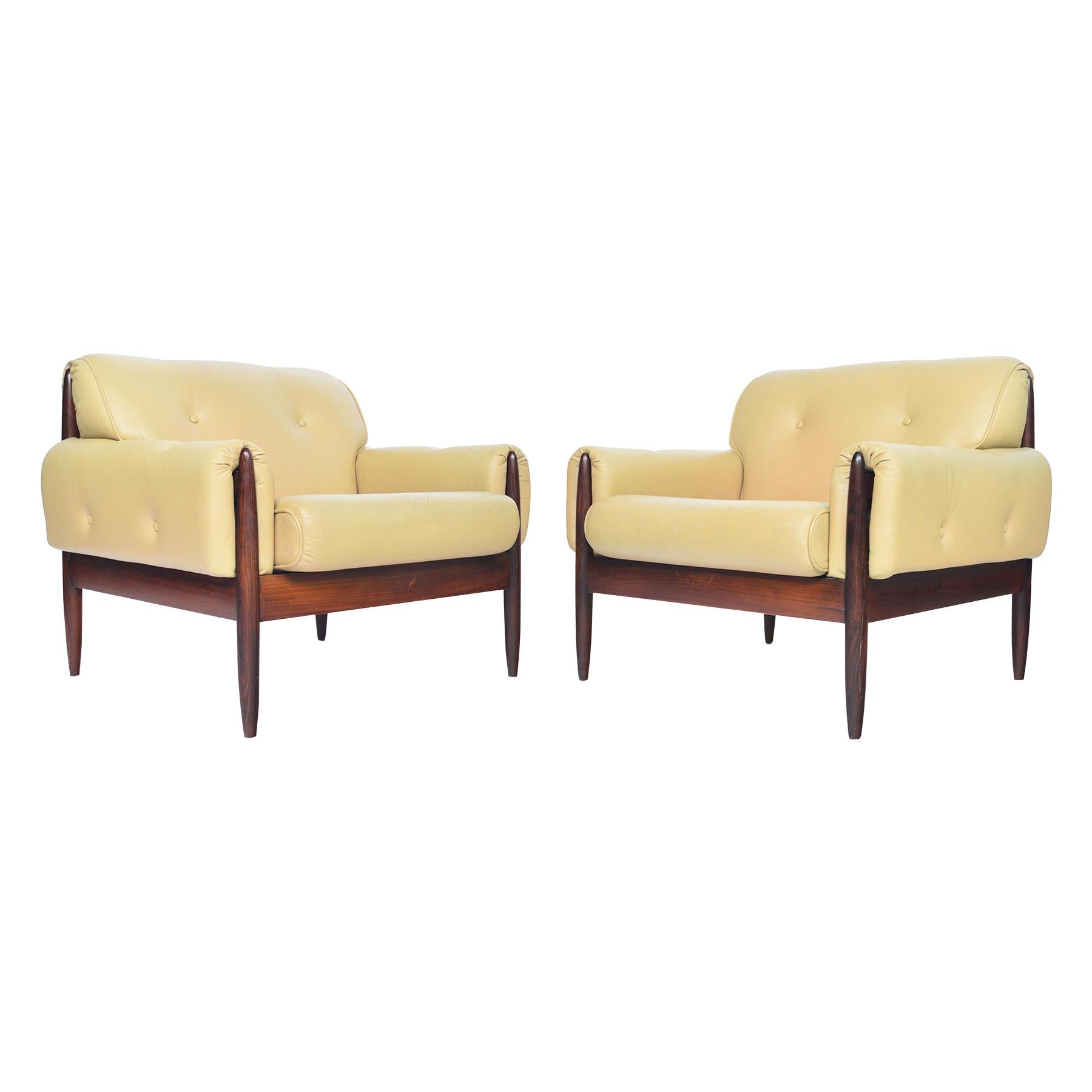 Pair of Danish Modern Rosewood and Leather Lounge Chairs