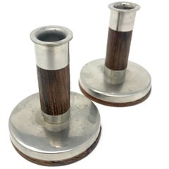 Pair of Danish Modern Rosewood and Stainless Steel Candlesticks by Lundtofte