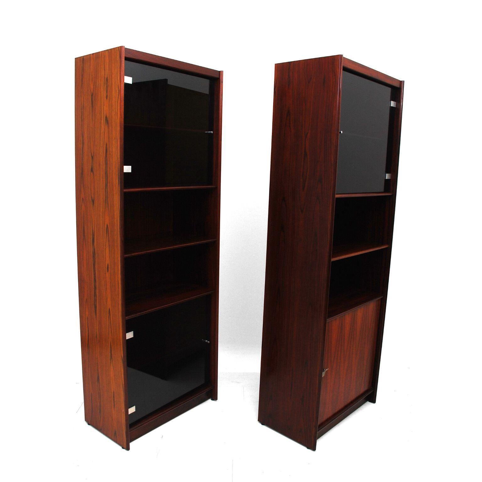 Pair of Danish Modern Rosewood Bookcases with Doors, Denmark, 1960s In Good Condition In Chula Vista, CA