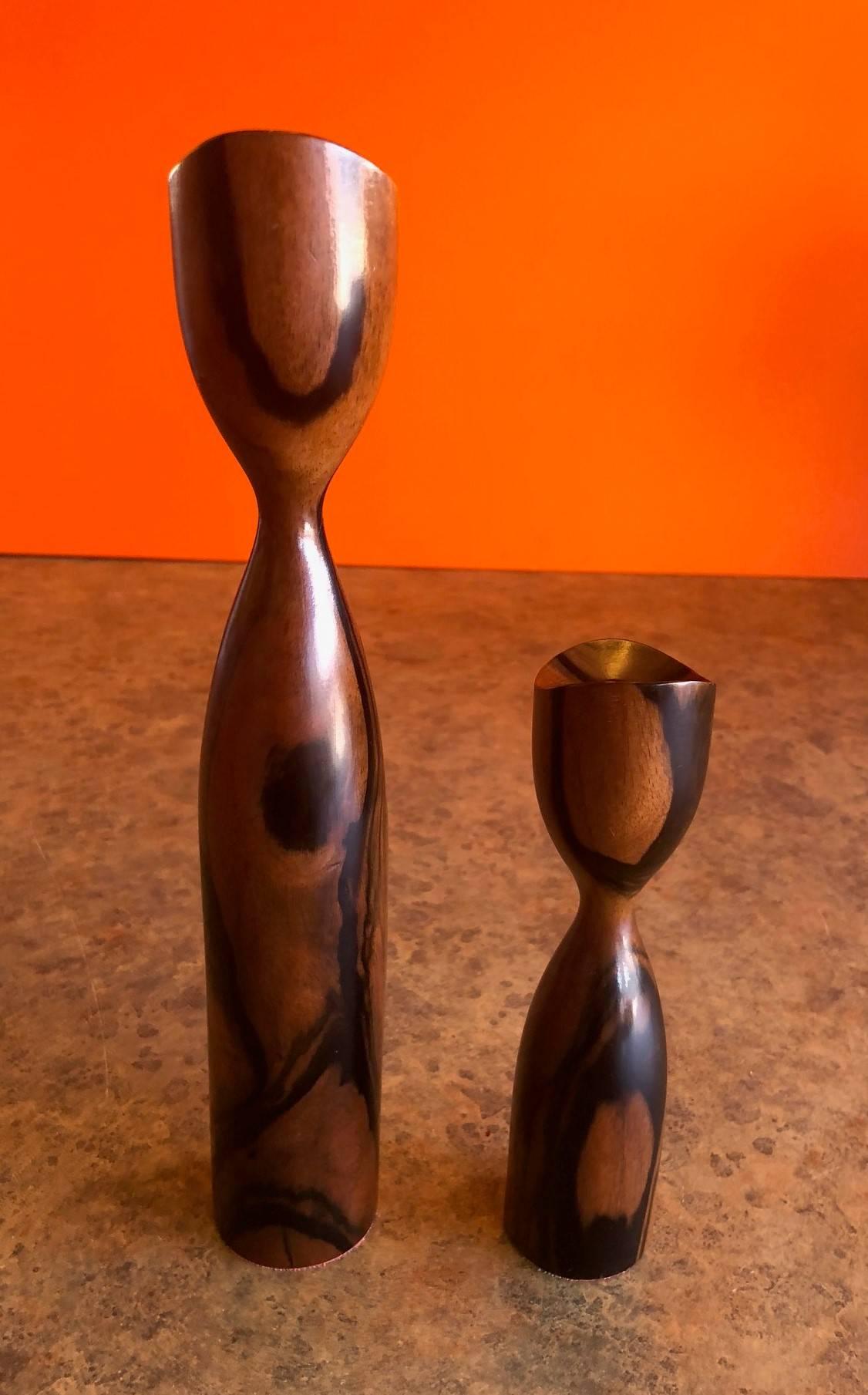 Scandinavian Modern Pair of Danish Modern Rosewood Candlesticks For Sale