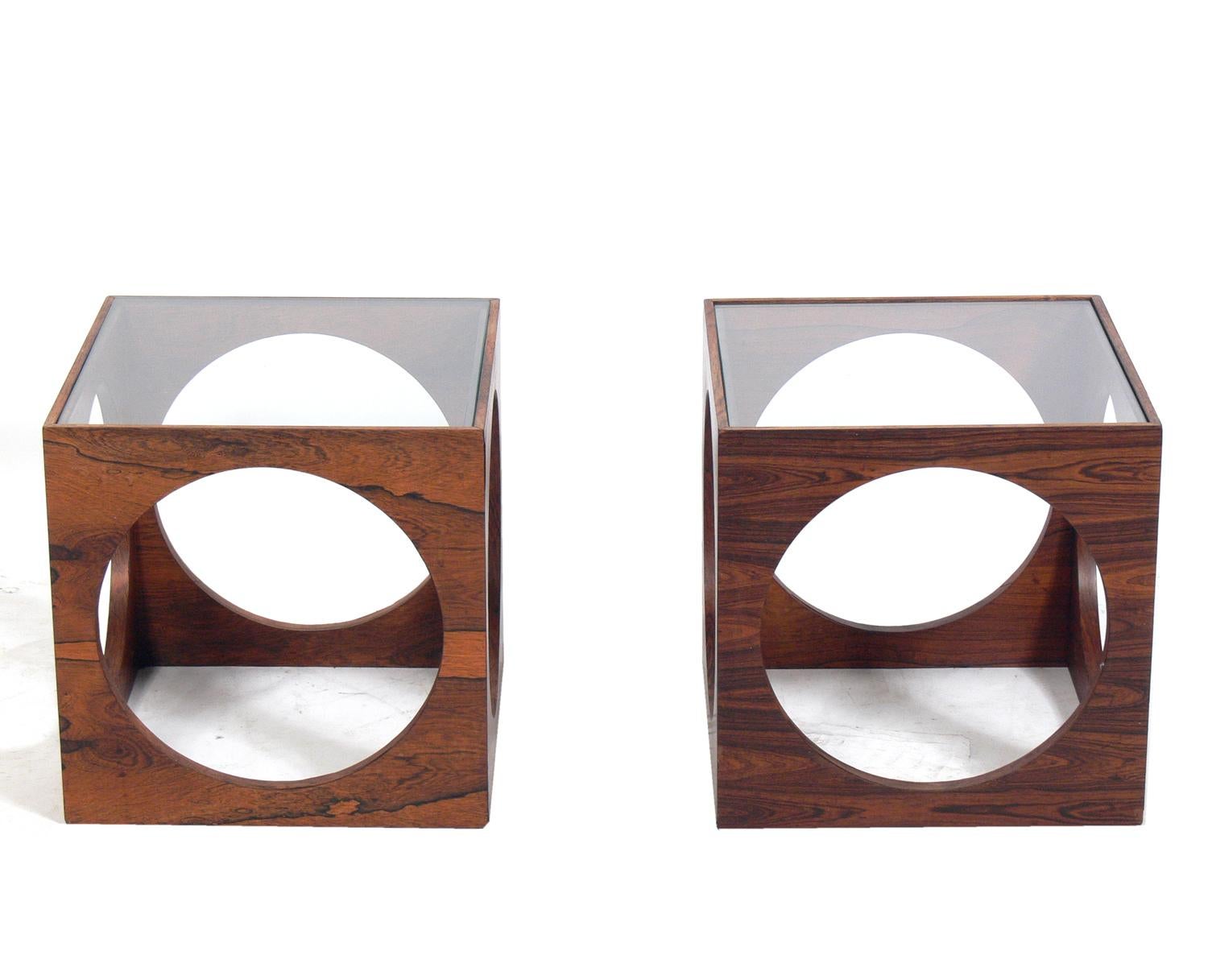 Mid-Century Modern Pair of Danish Modern Rosewood Circle End Tables